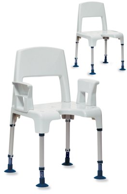 Duschstuhl AQUATEC PICO mit Armlehne -, Rückenlehne und Ausschnitt, weiß>>>> Duschstuhl AQUATEC PICO mit Armlehne -, Rückenlehne und Ausschnitt, weiß>>>>