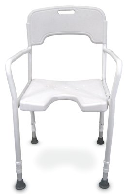 Duschstuhl DSR 130 mit Rückenlehne, Armlehnen und Ausschnitt, weiß>>>>nur in 2er Schritten bestellbar Duschstuhl DSR 130 mit Rückenlehne, Armlehnen und Ausschnitt, weiß>>>>nur in 2er Schritten bestellbar