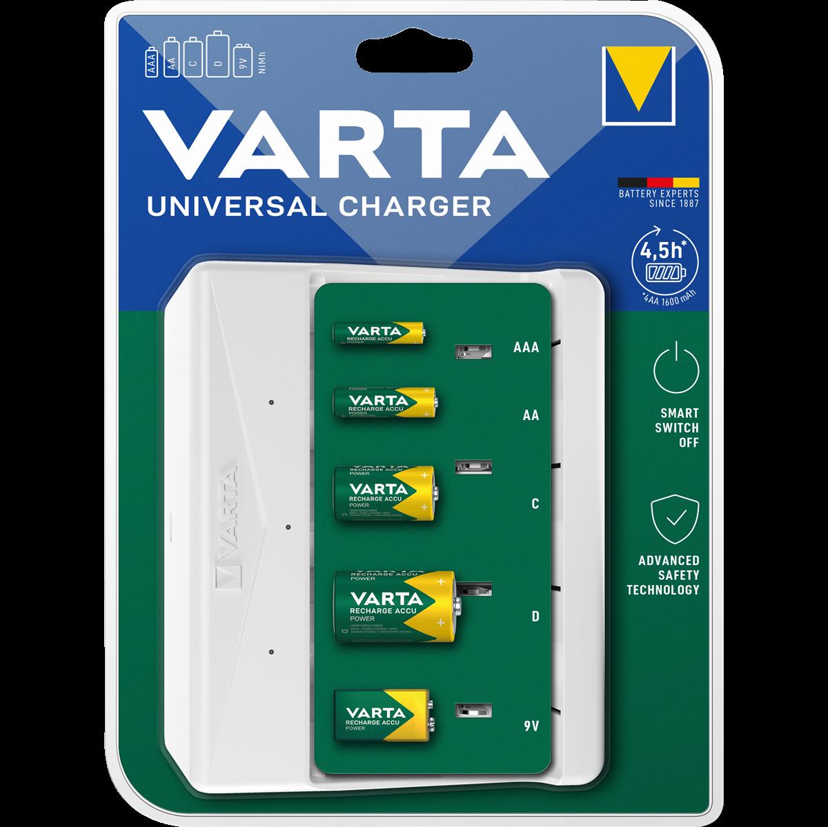 Mini Universal-Ladegerät VARTA, für AA/ AAA/ C/ D/ 9V Batterien, NiMH Akku Mini Universal-Ladegerät VARTA, für AA/ AAA/ C/ D/ 9V Batterien, NiMH Akku