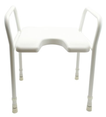 Duschhocker mit Armlehnen und Ausschnitt höhenverstellbar weiß>>>>