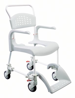 Dusch- und Toilettenrollstuhl Clean Belastbarkeit 130 kg>>>>Farbe: weiß SH 55 cm