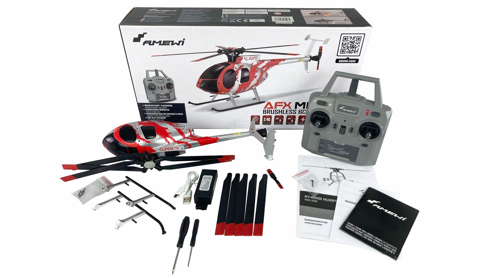 AFX MD500E Zivil brushless 4-Kanal 325mm Helikopter 6G RTF rot/silber AFX MD500E Zivil brushless 4-Kanal 325mm Helikopter 6G RTF rot/silber