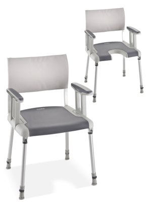 Duschstuhl INVACARE SORRENTO mit Armlehnen weiß-grau>>>>Ausf.: mit Hygieneaussparung Duschstuhl INVACARE SORRENTO mit Armlehnen weiß-grau>>>>Ausf.: mit Hygieneaussparung