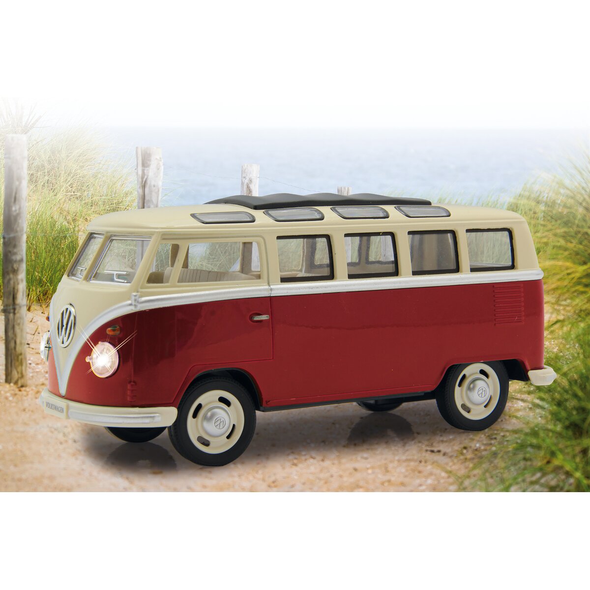 VW T1 Bus Diecast 1:24 rot mit LED Sound und Rückzugmotor