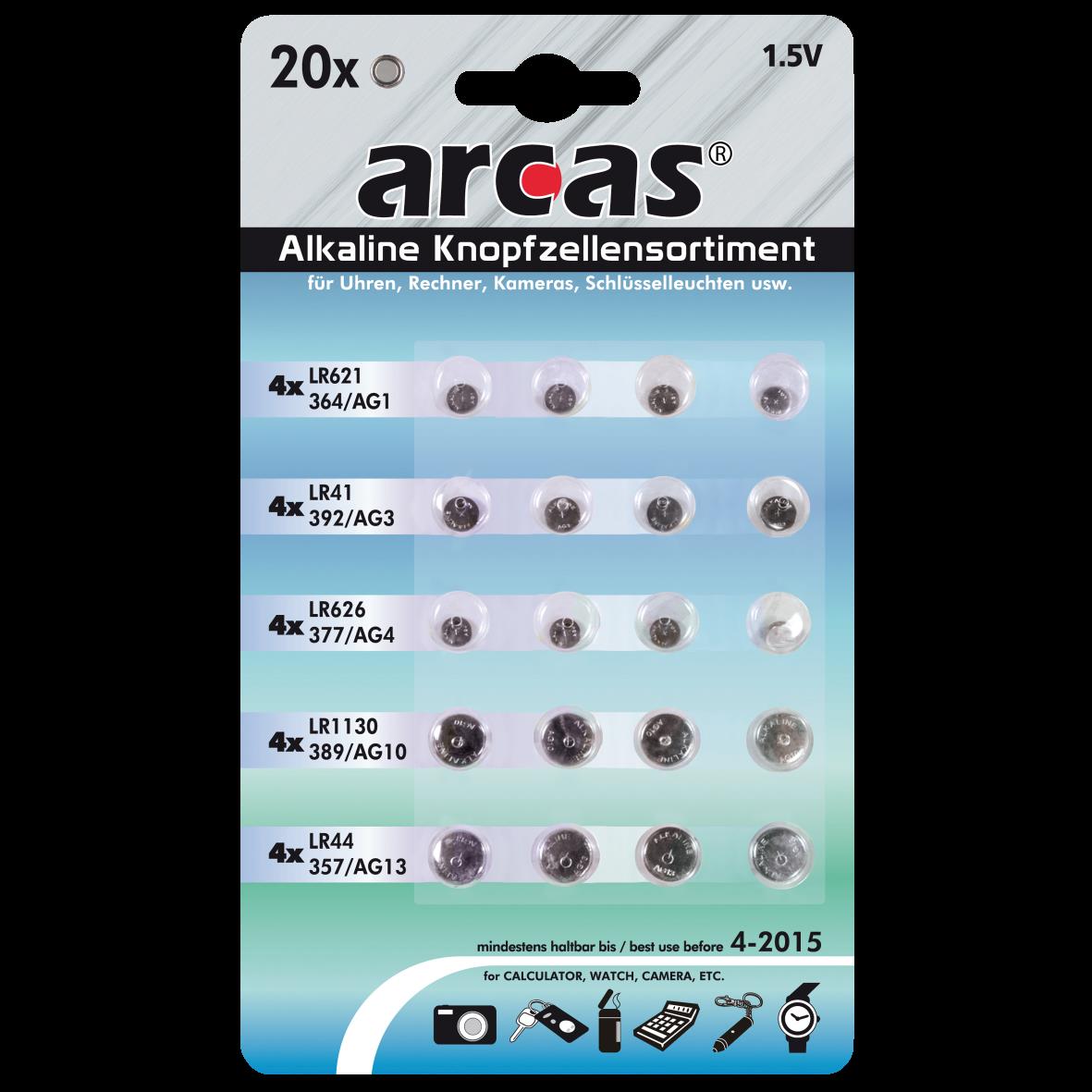 Knopfzellen-Sortiment Alkaline, 20-teilig