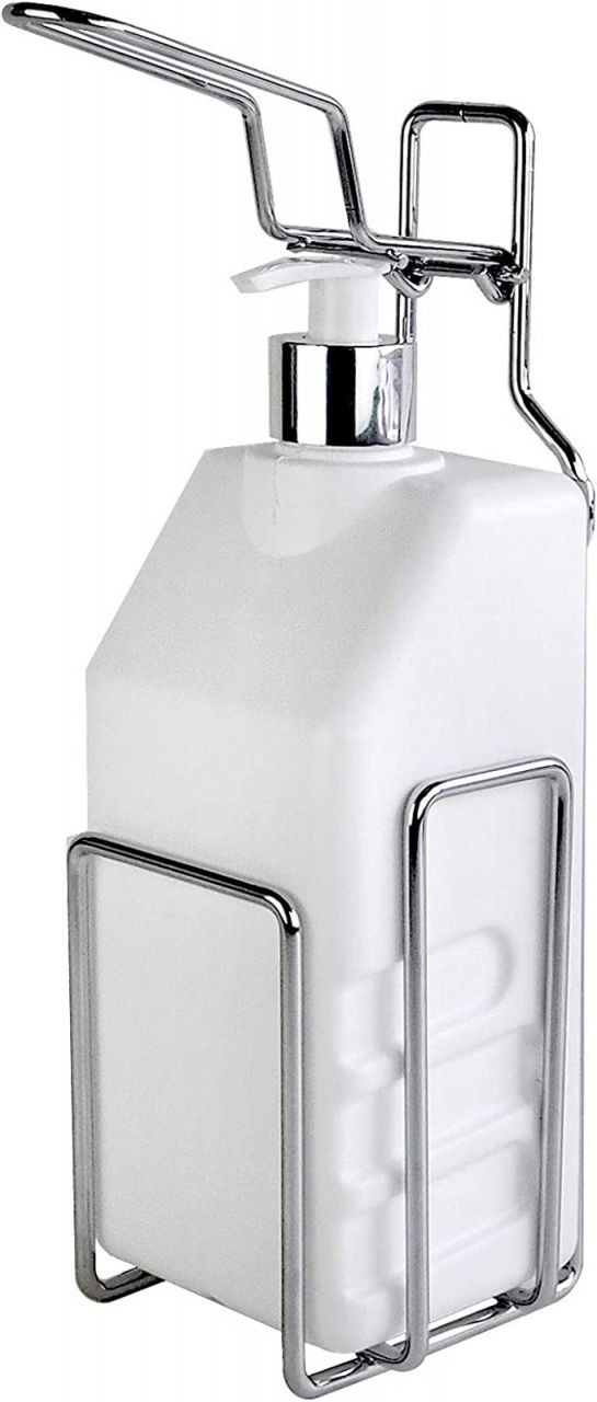 Top Edelstahl Desinfektionsmittelspender inkl. Wandhalterung und 1000 ml Leerflasche mit Pumpspender E014011