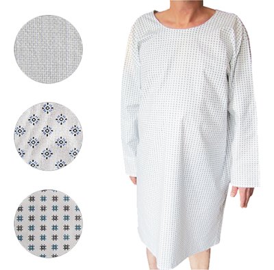 Krankenhemd mit Nackenband universal, schwarz-blau gemustert>>>>