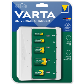Mini Universal-Ladegerät VARTA, für AA/ AAA/ C/ D/ 9V Batterien, NiMH Akku Mini Universal-Ladegerät VARTA, für AA/ AAA/ C/ D/ 9V Batterien, NiMH Akku