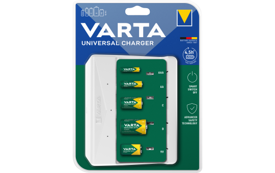 Mini Universal-Ladegerät VARTA, für AA/ AAA/ C/ D/ 9V Batterien, NiMH Akku Mini Universal-Ladegerät VARTA, für AA/ AAA/ C/ D/ 9V Batterien, NiMH Akku
