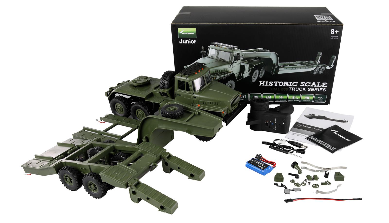 Ural B36 Militär LKW 6WD mit Tieflader 1:16 RTR Ural B36 Militär LKW 6WD mit Tieflader 1:16 RTR