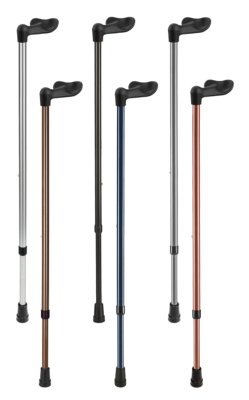 Leichtmetallstock mit Fischergriff,verstellbar>>>>Farbe: silber links Leichtmetallstock mit Fischergriff,verstellbar>>>>Farbe: bronze-metallic rechts