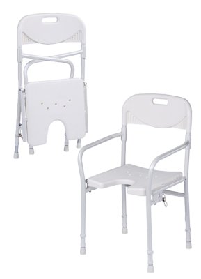 Duschstuhl 9400-A höhenverstellbar mit Armlehnen und Hygieneausschnitt faltbar weiß>>>> Duschstuhl 9400-A höhenverstellbar mit Armlehnen und Hygieneausschnitt faltbar weiß>>>>