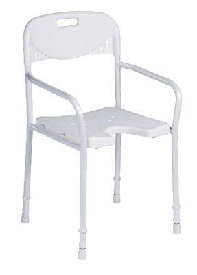 Duschstuhl 9401-A höhenverstellbar mit Armlehnen und Hygieneausschnitt starr weiß>>>> Duschstuhl 9401-A höhenverstellbar mit Armlehnen und Hygieneausschnitt starr weiß>>>>