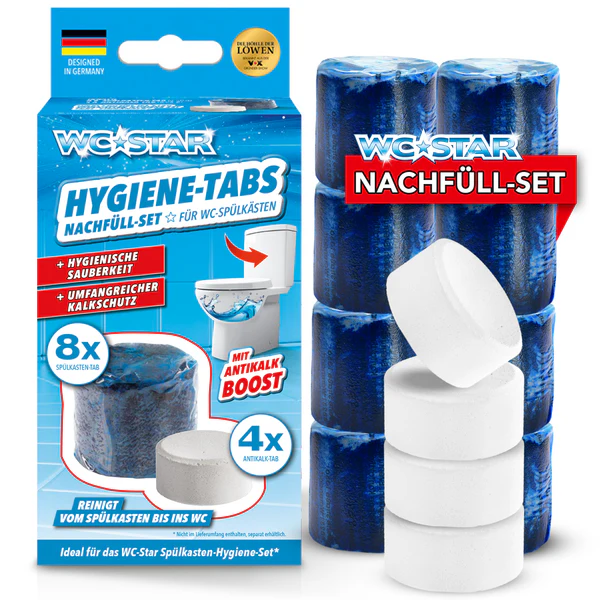WC-Star Nachfüll-Set 8x Spülkasten-Tab (à 50 g), 4x Antikalk-Tab (25 g) WC-Star Nachfüll-Set 8x Spülkasten-Tab (à 50 g), 4x Antikalk-Tab (25 g)