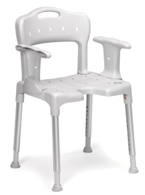 Duschstuhl SWIFT mit Armlehnen und Ausschnitt SH44-59cm>>>>Farbe: weiß Duschstuhl SWIFT mit Armlehnen und Ausschnitt SH44-59cm>>>>Farbe: weiß