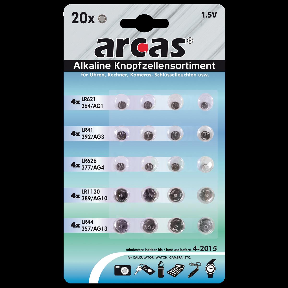 Knopfzellen-Sortiment Alkaline, 20-teilig