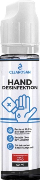 CLEAROSAN Hand Desinfektionsmittel 60ml Flasche - entfernt 99,9% aller Bakterien (bakterizid), Pilze