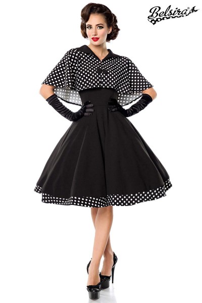 Swing-Kleid mit Cape/Farbe:schwarz/weiß/Größe:XL