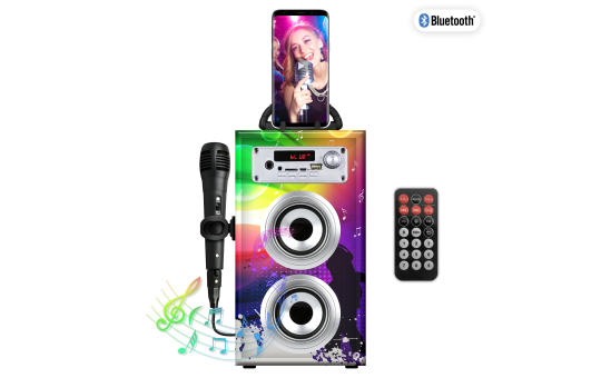 Karaoke- Set, inkl. Mikrofon, Bluetooth, Micro-USB, AUX, FM Radio, Fernbedienung