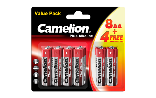 Mignon-Batterie CAMELION Plus Alkaline 1,5 V, LR6 Typ AA, 8+4 er-Blister
