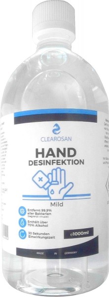 CLEAROSAN Mildes Hand Desinfektionsmittel 1000ml Flasche - entfernt 99,9% aller Bakterien (bakterizi