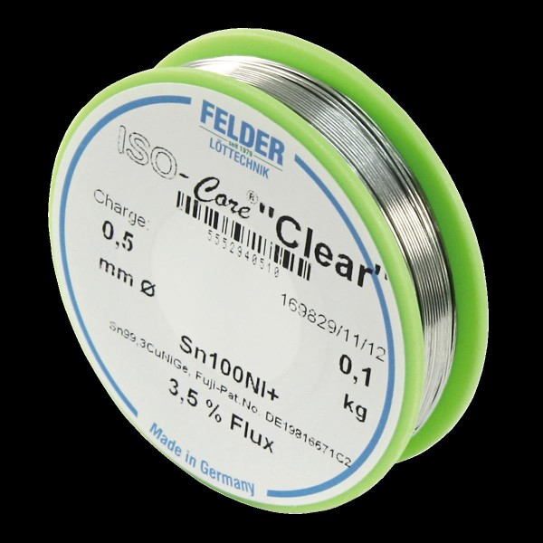 Lötzinn auf Rolle FELDER ISO-Core ''Clear'', 0,5mm, 100g, bleifrei (Sn100%Ni+)