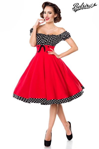 schulterfreies Swing-Kleid/Farbe:rot/schwarz/weiß/Größe:S