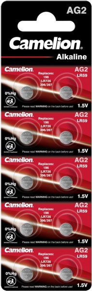 Camelion Alkaline Knopfzelle AG2 LR59 196 LR726 396/397 1,5 V 10er Blister 12051002