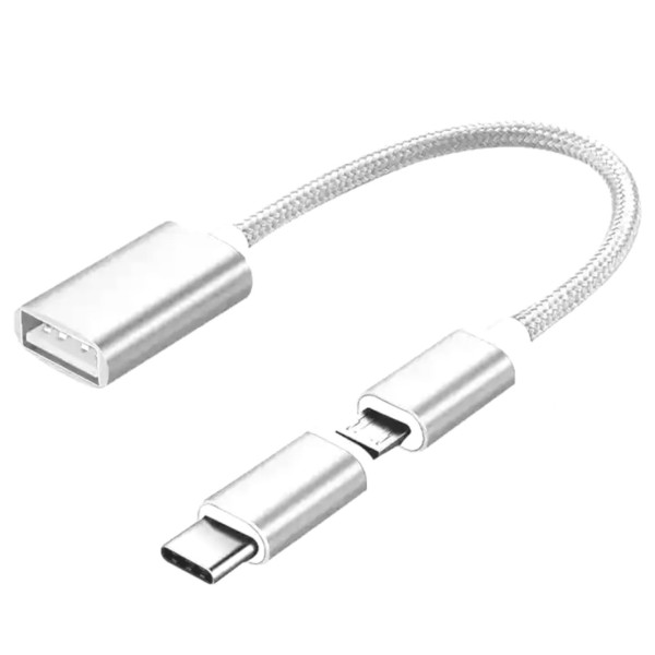 Top 160 mm OTG USB-A 3.0 (w) zu micro USB (m) mit USB-C (m) Weiß/Silber Multi Adapter Adapterkabel U
