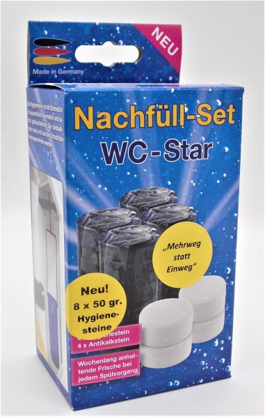 WC-Star WC Star XXL 8er Nachfüll-Set für den WC-Star (Wasserkastensteine, Blauspüler)
