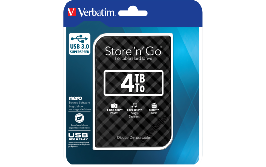Externe Festplatte ''Store 'n' Go'' Verbatim, 4 TB Speicher, USB 3.0, inkl. Kabel