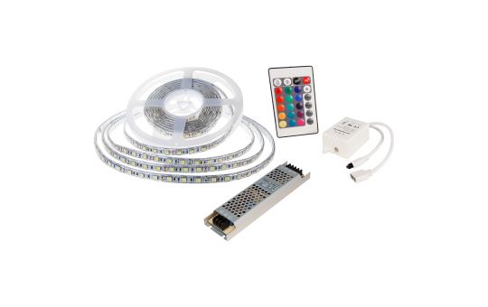 LED-Stripe SET 60LED/m, RGB, 10,8W/m, RGB, 5m, IP65, Cotroller, 100W Trafo