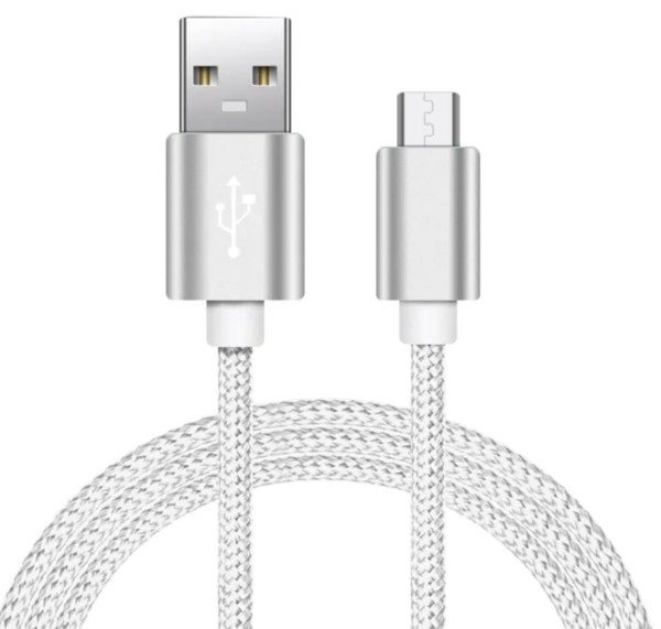 Top 1m USB-A (m) auf micro USB (m) Kabel geflochten, Weiß Ladekabel 3A, Android Smartphones Tablets