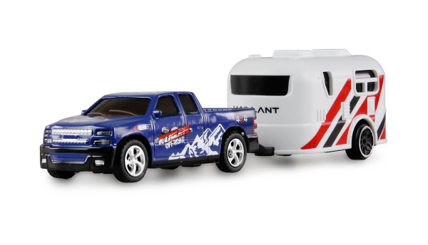 RC Pickup Die Cast mit Wohnwagenanhänger 1:64 RTR blau