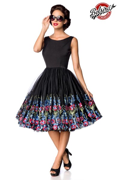 Belsira Premium Vintage Blumenkleid/Farbe:schwarz/Größe:S