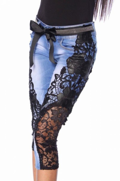 Capri-Jeans mit Spitze/Farbe:blau/schwarz/Größe:38