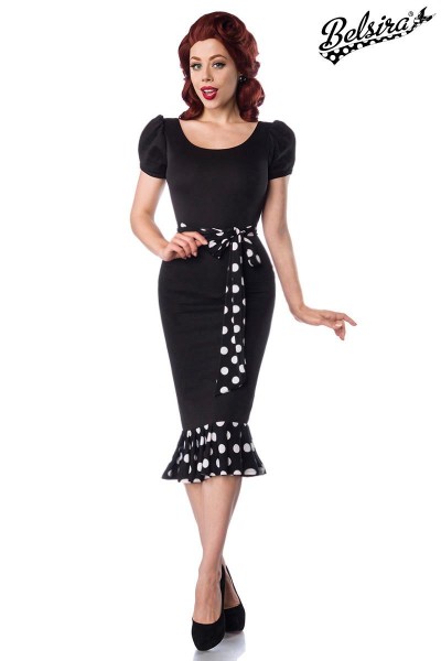 Jersey-Kleid mit Puffärmeln/Farbe:schwarz/weiß/Größe:XS