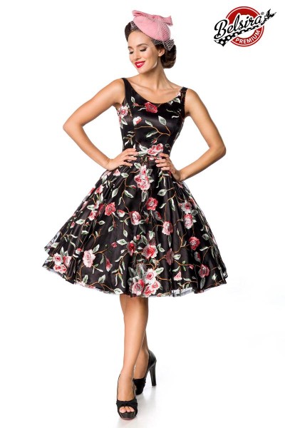 Belsira Premium Vintage Blumenkleid/Farbe:schwarz/rosa/Größe:2XL