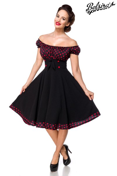 schulterfreies Swing-Kleid/Farbe:schwarz/rot/Größe:2XL