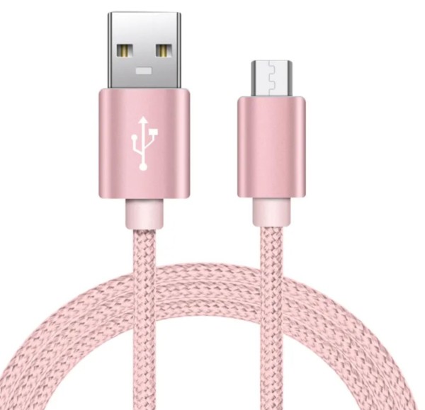 Top 1m USB-A (m) auf micro USB (m) Kabel geflochten Pink Ladekabel 3A für Android Smartphones Tablet