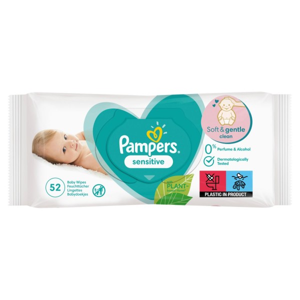 Pampers 100x Sensitive Feuchttücher Babyhaut Babyduft Baby Wipes 1 Packung = 52 Feuchttücher 0 % alk