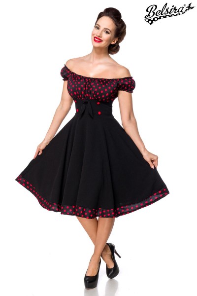 schulterfreies Swing-Kleid/Farbe:schwarz/rot/Größe:XL