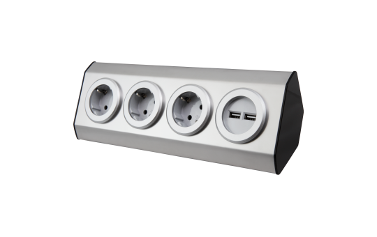 Steckdosenblock McPower ''Premium'' Aufbau, Edelstahl, 3-fach Schutzkontakt + USB