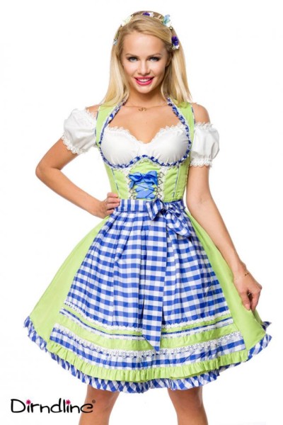 Unterbrustdirndl mit Karoschürze/Farbe:grün/blau/weiß/Größe:3XL