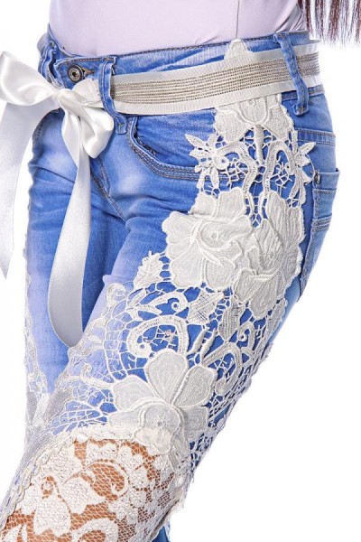 Capri-Jeans mit Spitze/Farbe:blau/creme/Größe:38