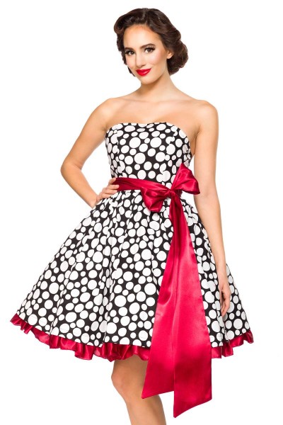SONDERPOSTEN Vintage-Bandeau-Kleid/Farbe:schwarz/weiß/rot/Größe:XL