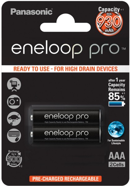 Panasonic eneloop Pro AAA Akku Micro min. 930 mAh 2er Blister 1,2 V LSD BK-4HCDE/2BE
