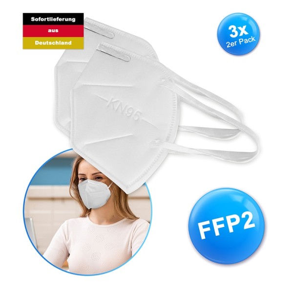 FFP2 Atemschutzmasken zertifiziert 3x 2er Pack, KN95, gegen Viren
