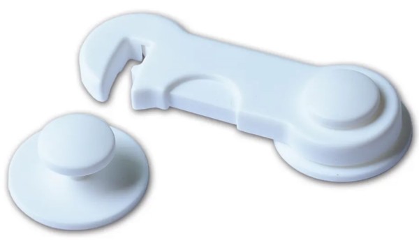 Top Kindersicherung Weiß mit Sicherheitsknopf geeignet für Möbel Schränke Schubladen Schranksicherun
