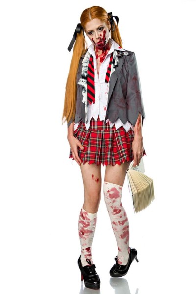 Zombiekostüm: Zombie Schoolgirl/Farbe:grau/rot/weiß/Größe:L